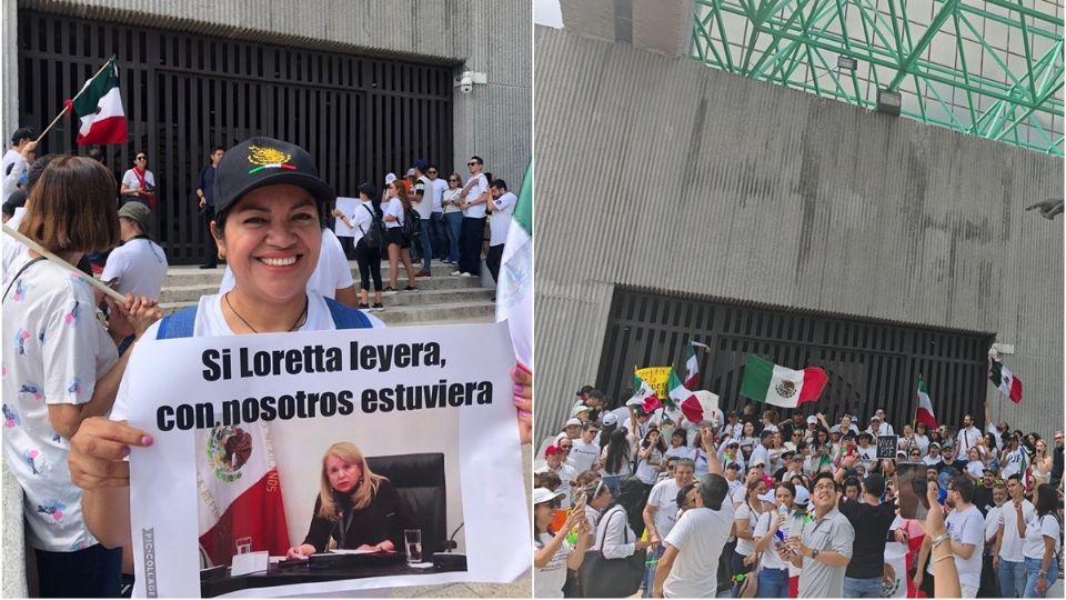 Reciben a ministra Loretta Ortiz con protesta en Congreso de Nuevo León