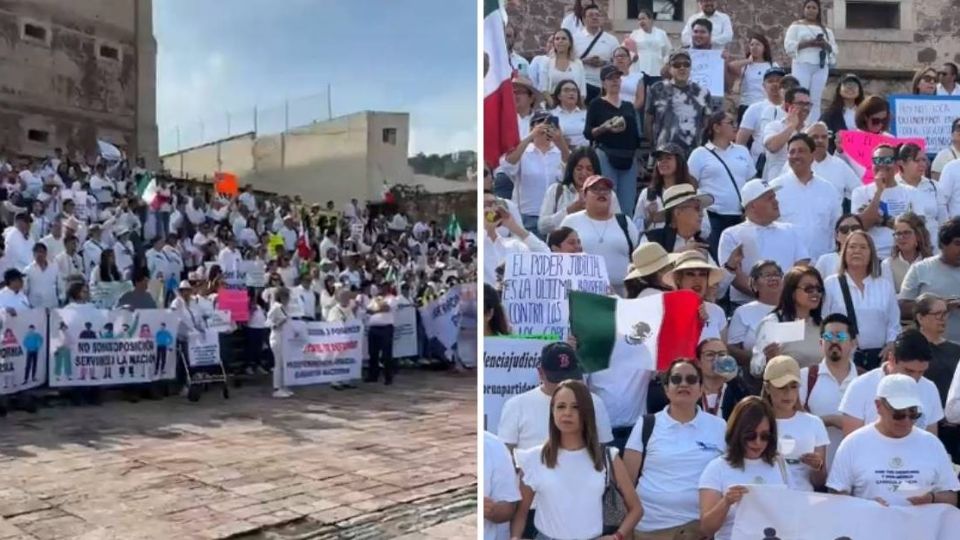 Trabajadores del Poder Judicial de la Federación en Guanajuato se manifestaron frente a la Alhóndiga de Granaditas en contra de las reformas impulsadas por el presidente Lòpez Obrador.