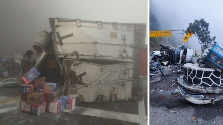 Vuelca tráiler en medio de la niebla cerca de Maltrata