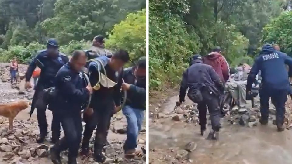 Elementos de emergencia de Zimapán trasladaron en carretilla y silla de ruedas a los pobladores