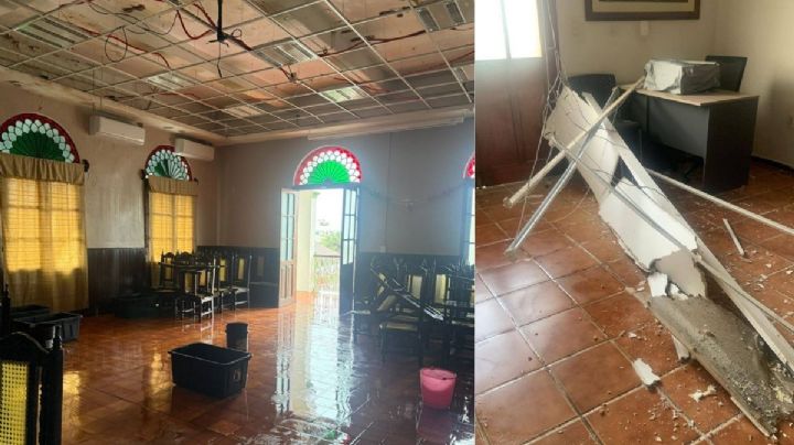 Colapsa techo del Palacio Municipal de Alvarado por fuertes lluvias