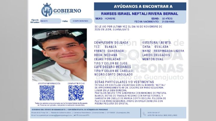 En León: Ramsés Israel está desaparecido; familiares piden ayuda para encontrarlo
