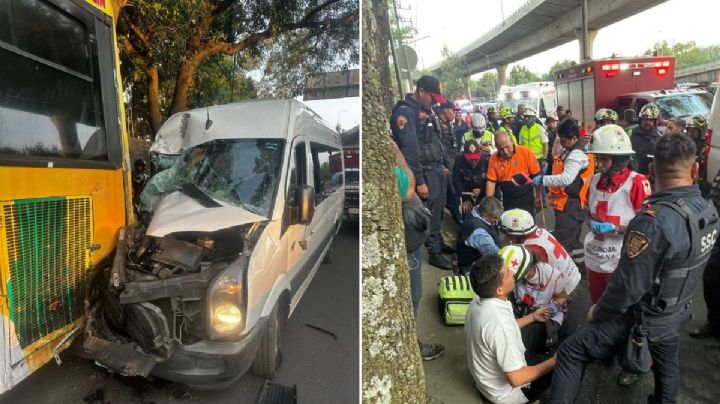 Camioneta escolar choca en Periférico y Camino a Santa Teresa, Tlalpan; hay 8 menores lesionados