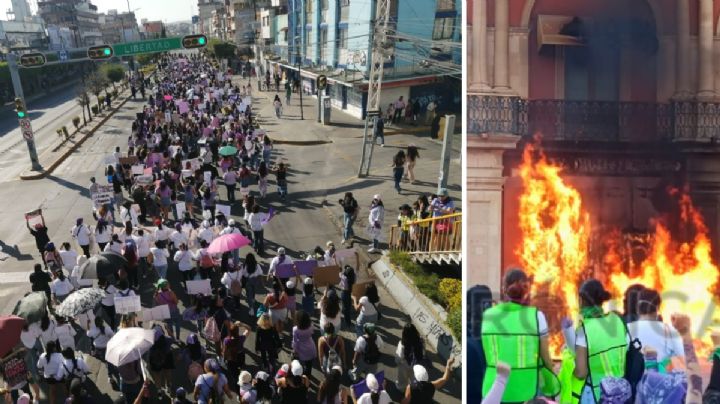 8M León: 12 mil mujeres se manifestaron por su seguridad; incendian la puerta de Presidencia