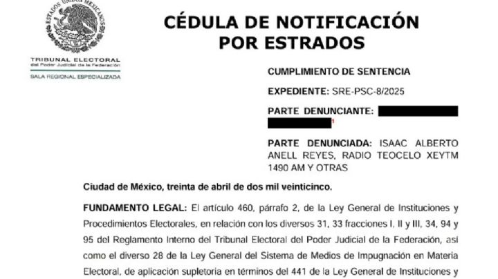 Cumplimiento a sentencia SRE-PSC-8/2025