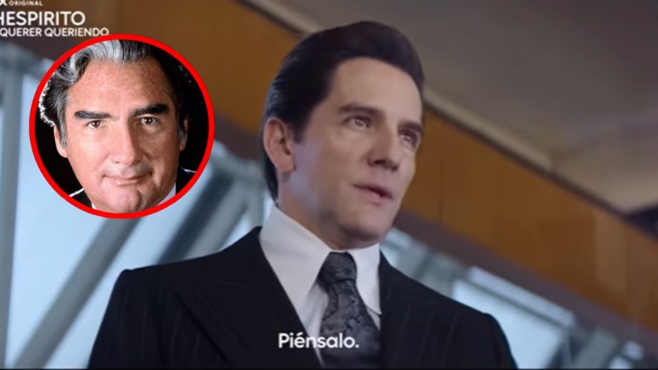Emilio Azcárraga Milmo (en el círculo) y su representación en la bioserie: Ernesto Figueras