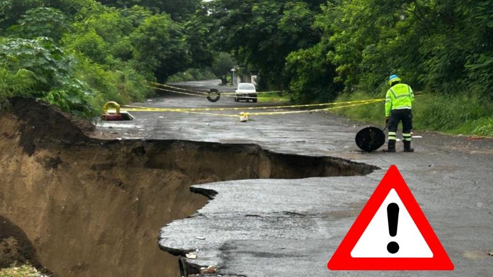Lluvias ocasionan gran socavón en calle de Lomas de Río Medio III en Veracruz