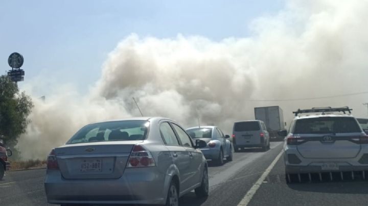 México-Pachuca: incendio forestal a la mitad de carriles causa pesado tráfico | FOTOS