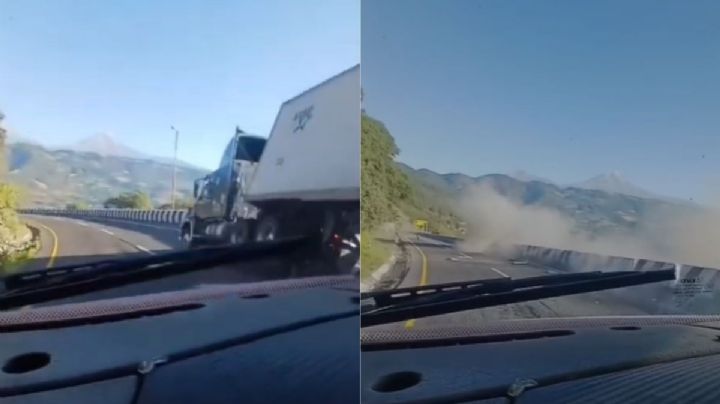 VIDEO: tráiler que iba a Veracruz se salió de la autopista Puebla - Orizaba, deja 2 lesionados