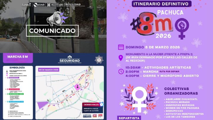 Anuncian cierres viales y ajustes en el Tuzobús por marcha del 8M en Pachuca