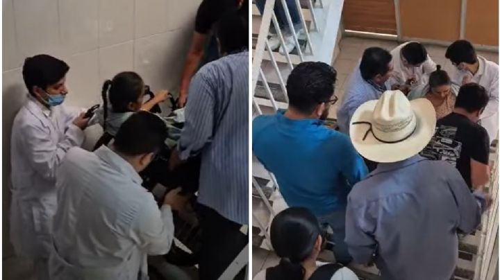 Falla elevador en IMSS de Córdoba y médicos bajan a paciente por escalera (VIDEO)