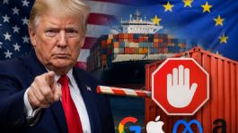 Foto que representa a Trump amenaza con arancel del 100% si la UE aprueba impuesto a gigantes digitales