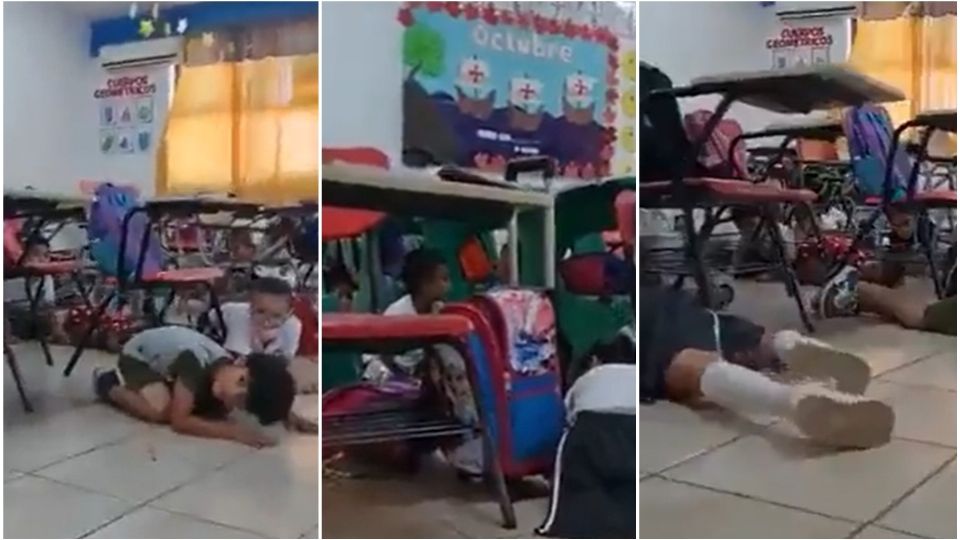 El pasado lunes circuló en redes sociales un video en el que se observa a alumnos de la primaria Primaria 24 de Febrero, del municipio de Guaymas, en un simulacro de balacera, donde el profesor  Eduardo Alcántar les pide que se agachen.