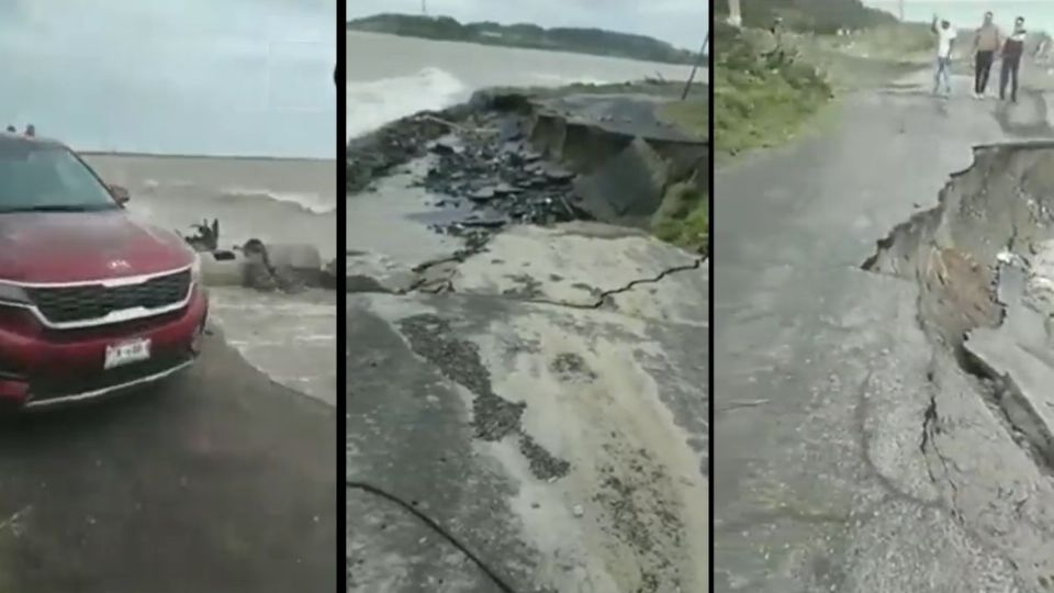 El frente frío 4 dejó un intenso oleaje que causó un socavón en el camino.