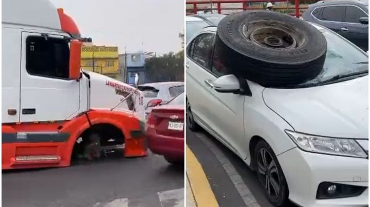 VIDEO: Llanta de tráiler sale disparada y cae sobre otro auto en Circuito Interior