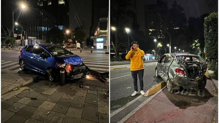 Autos se compactan tras intenso choque en Insurgentes Sur