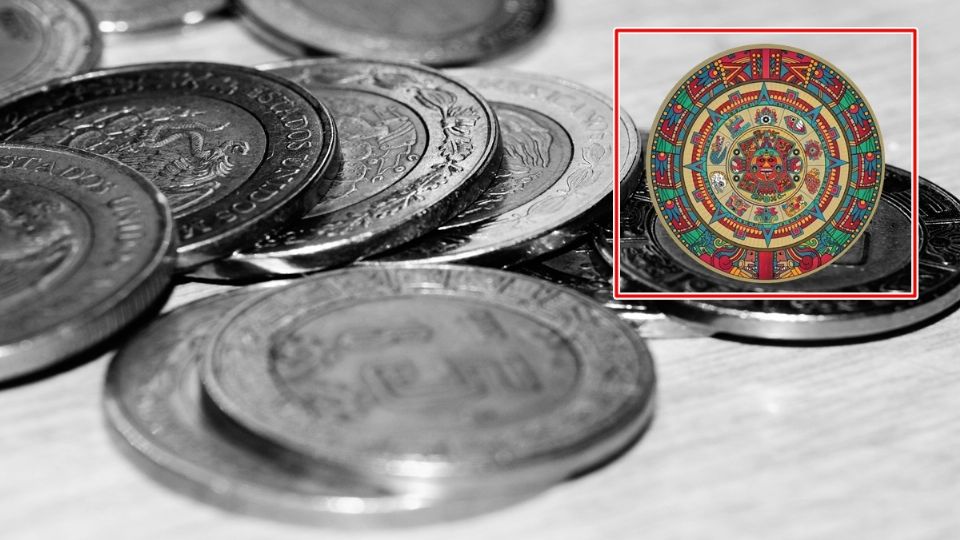 El artista yucateco Tuyael ilustró las partes que conforman el calendario Azteca en las diferentes monedas de México.