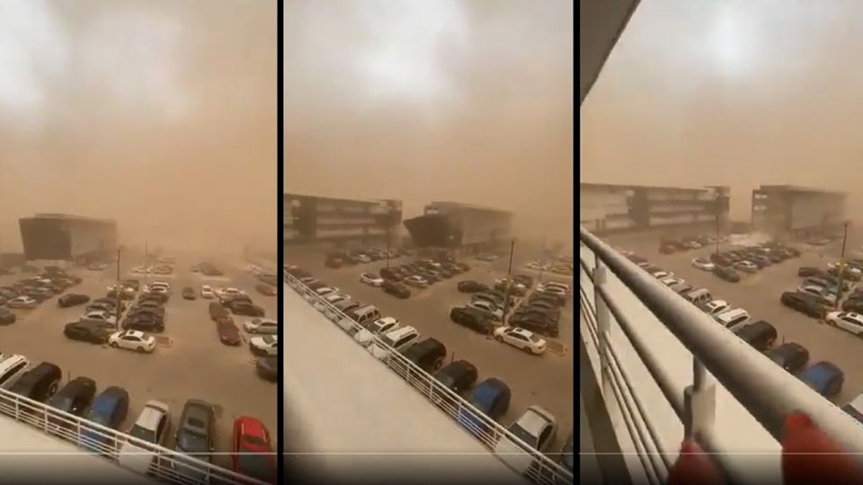 Tormenta de arena sorprende a estudiares de una universidad en Baja California