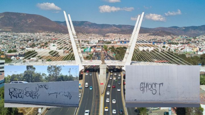 Puente atirantado de Pachuca luce con grafitis y pintas urbanas | FOTOS