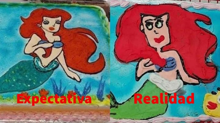 Le ofrecen pastel de La Sirenita y le entregan este "diseño" en Pachuca