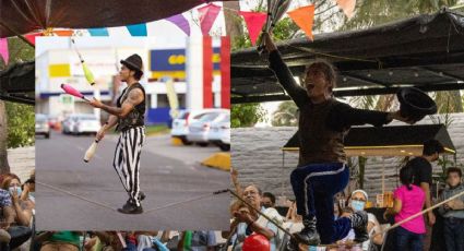 Con 2 carreras, Víctor se gana la vida como equilibrista en las calles