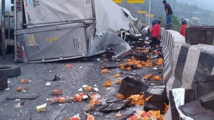 Rapiñeros ya tienen la cena: roban pollos tras volcadura en Maltrata