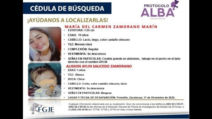 Mari, de 19 años, y su bebé fueron levantadas por comando en Zacatecas; activan alerta