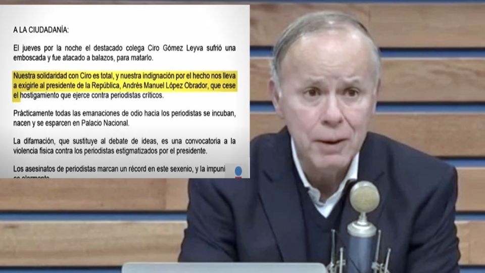 Periodistas instaron al gobierno federal a esclarecer el atentado contra Gómez Leyva, además de que se castigue a los culpables materiales e intelectuales.