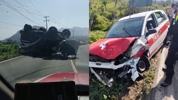 VIDEO: Camioneta de valores choca contra taxi y vuelca en Chocamán