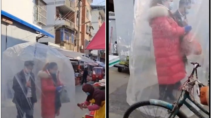 VIDEO: Pareja se envuelve en plástico para evitar contagiarse de covid