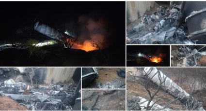FOTOS | Vuelca pipa sobre bosque de Acaxochitlán, derrama gasolina y se incendia
