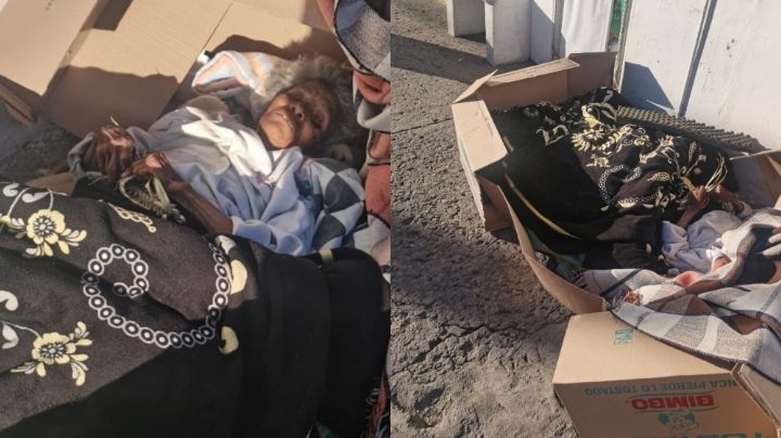 FOTOS: Abandonan en la calle a abuelita; la dejan entre cajas de cartón