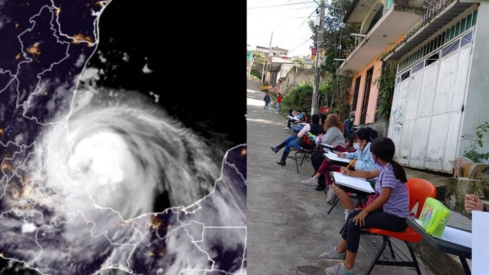 Alumnos toman clases en las calles, tras afectaciones del huracán Grace