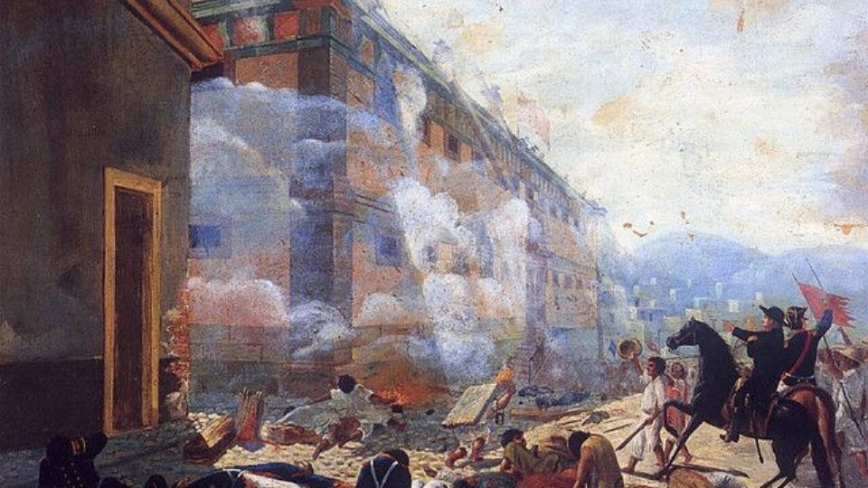 El combate de la Alhóndiga de Granaditas en Guanajuato el 28 de septiembre de 1810, Óleo sobre tela, José Díaz del Castillo, 1910