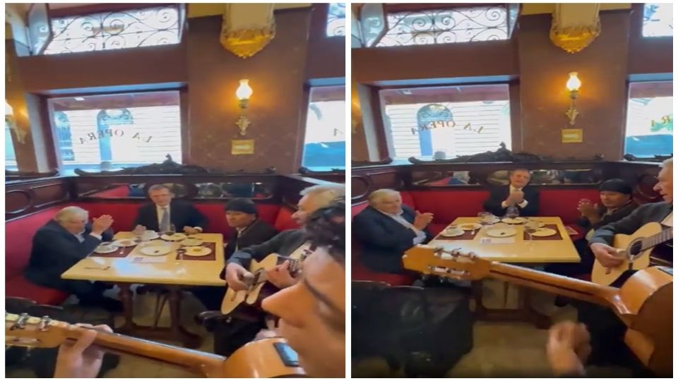 En el video publicado en Twitter, se le ve a Marcelo Ebrard con Evo Morales y José Mujica comiendo y cantando 'México lindo y querido' acompañados de unos mariachis. 