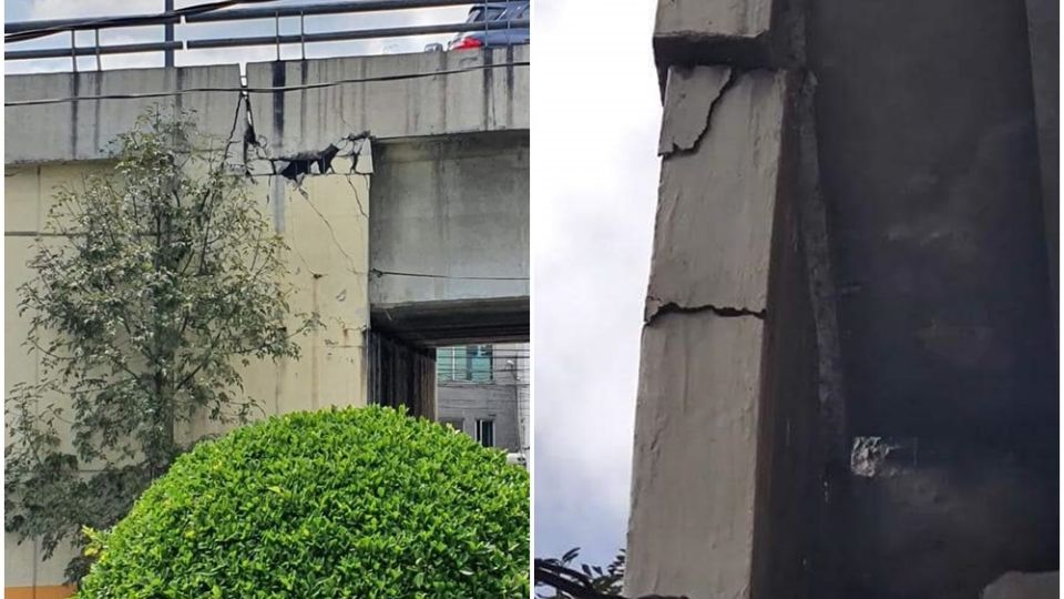 El puente vehicular ubicado en Gustavo Baz lleva seis años con estas grietas, que causan temor entre los habitantes de la zona.