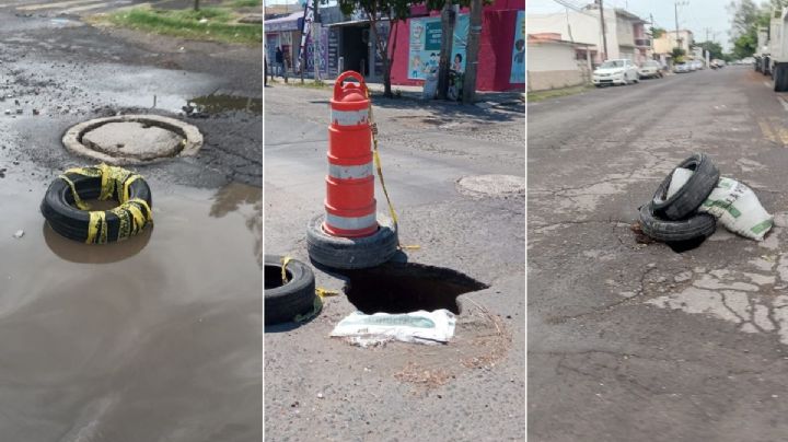 Baches y socavones, zona de guerra para automovilistas en Los Pinos