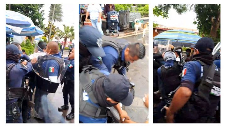 VIDEO: Policías desalojan a comerciantes de parque en Coatepec