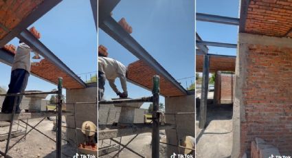 VIDEO: Albañiles desafían a la gravedad; construyen techo con tabiques