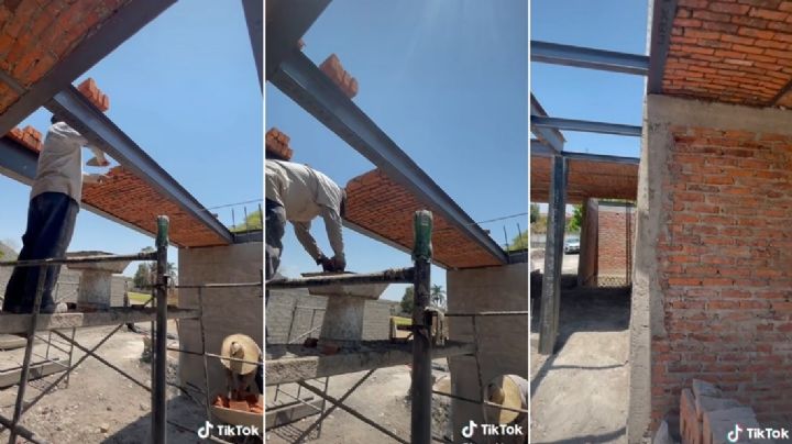 VIDEO: Albañiles desafían a la gravedad; construyen techo con tabiques