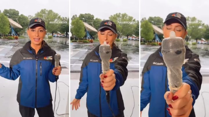 Reportera protege micrófono con un condón