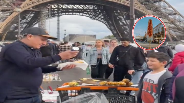 Los elotes con mayonesa y chile llegan hasta la Torre Eiffel: este joven así los vende