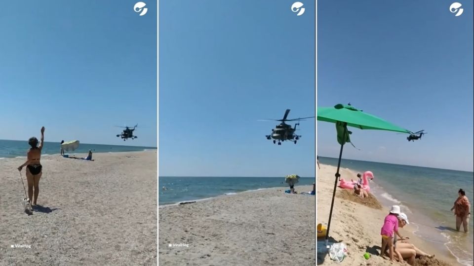 Turistas se sorprenden al avistar helicópteros rusos en playa ucraniana.