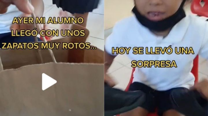 Se presenta a clases con los zapatos rotos y la maestra le lleva unos nuevos