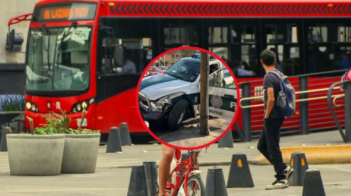 Patrulla choca por culpa de autos invasores del carril de Metrobús