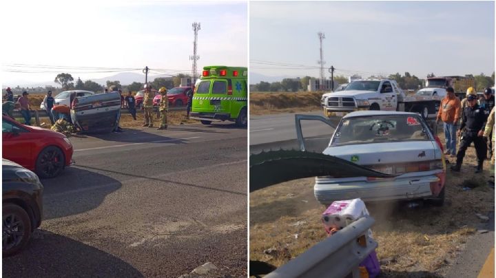 Vuelca auto en la carretera Pachuca-Ciudad Sahagún; mujer y niño lesionados