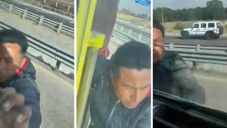 El transportista que tomó el video sostiene que era perseguido por un grupo de asaltantes en otro vehículo, cómplices del ladrón que llevaban colgado