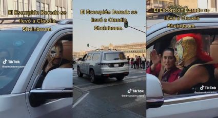 VIDEO: captan a Claudia Sheinbaum a bordo de una camioneta con el Escorpión Dorado