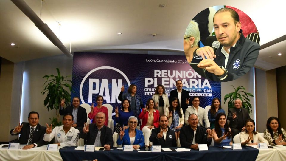 Marko Cortés y los senadores panistas, en el inicio de la reunión plenaria en León.