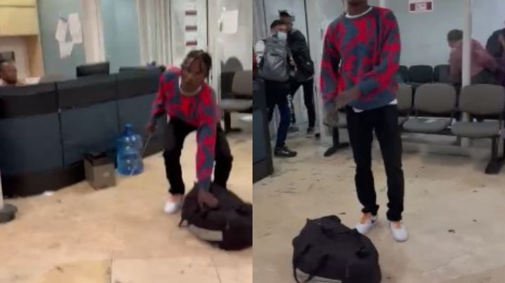 VIDEO: Migrante "enloquece" y amenaza con "daga" a autoridades de aeropuerto